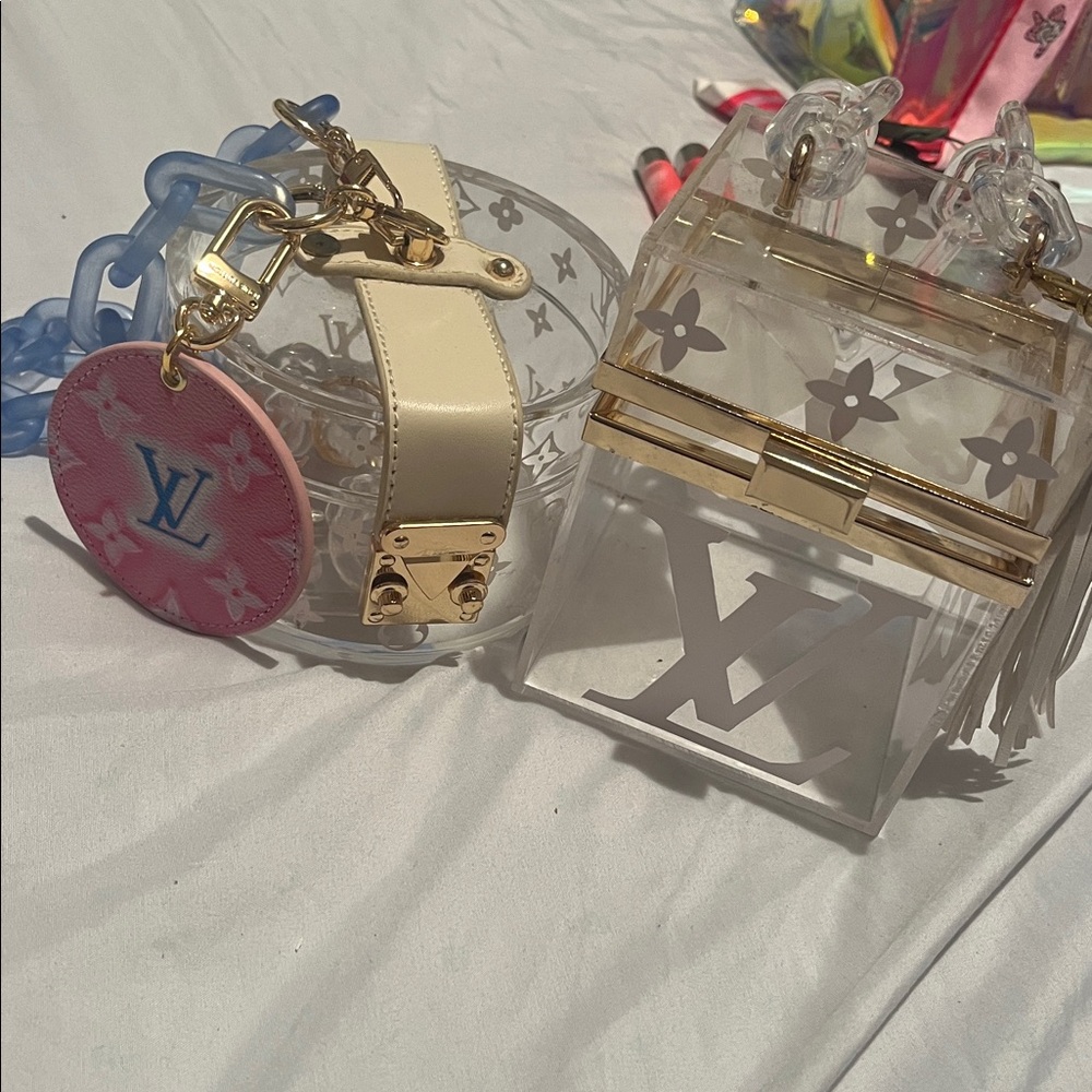Louis Vuitton Clear Acrylic Set with Cream and Pink Accents